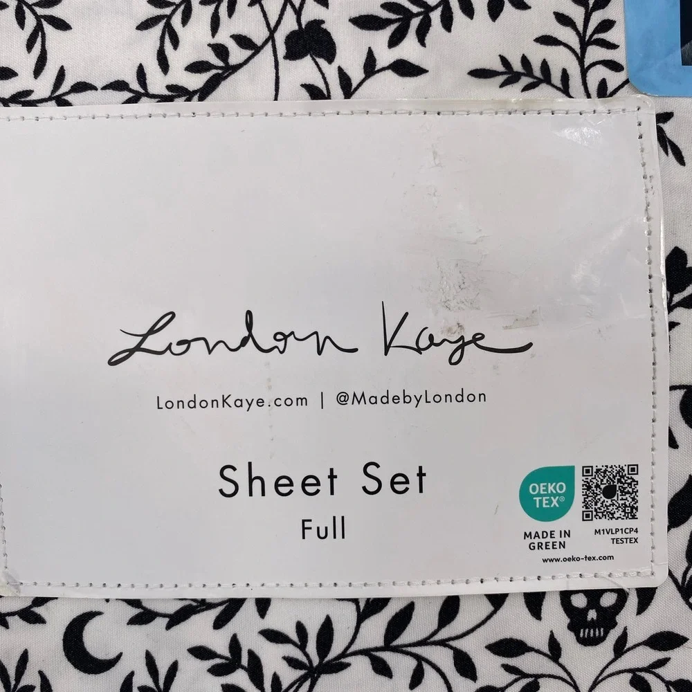London Kaye Sheet Set Full White Black Halloween Cat Skull Ghost Bat Microfiber